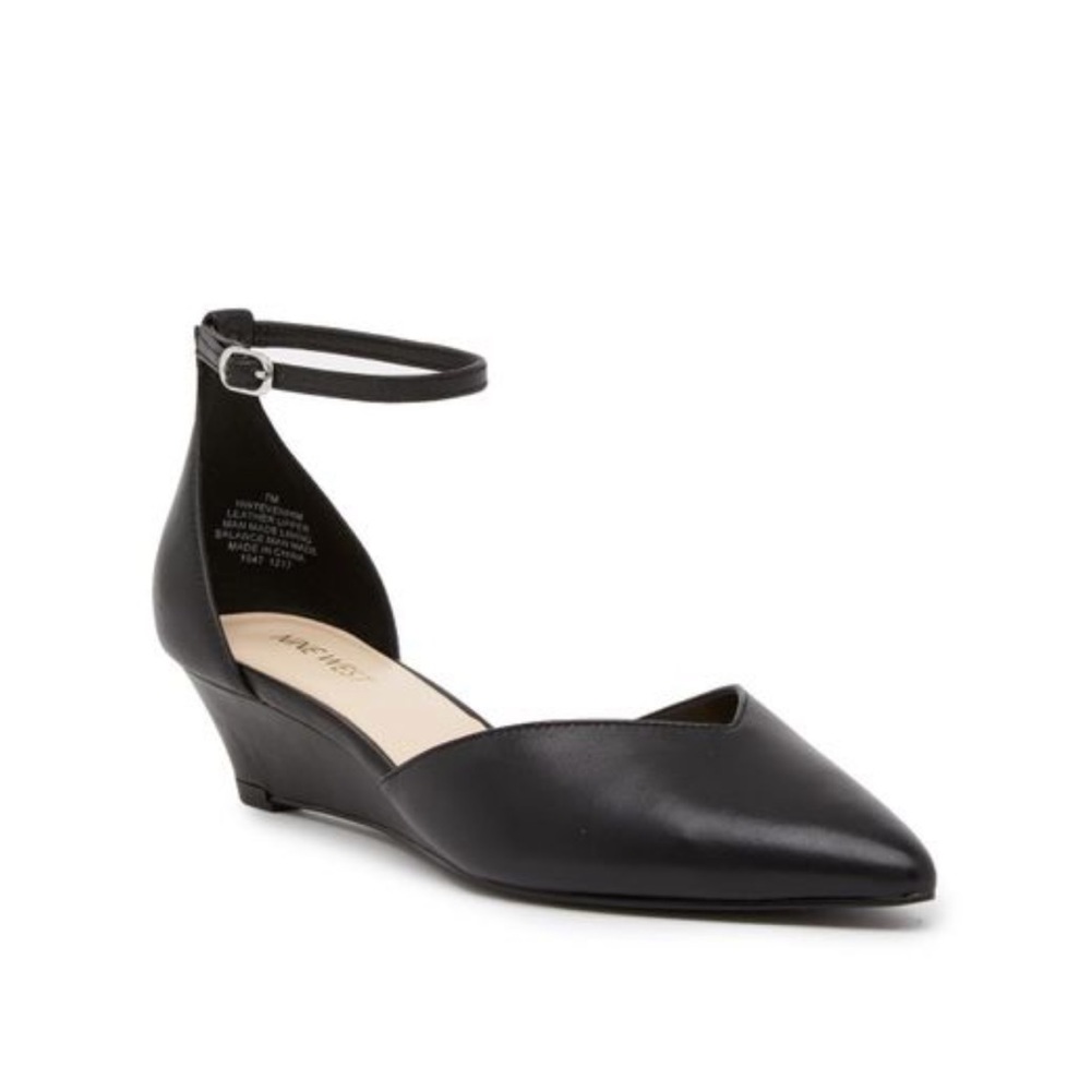 Nine West | Women's Black Evenhim Leather Pointed Toe Wedge Pump Size: 9.5